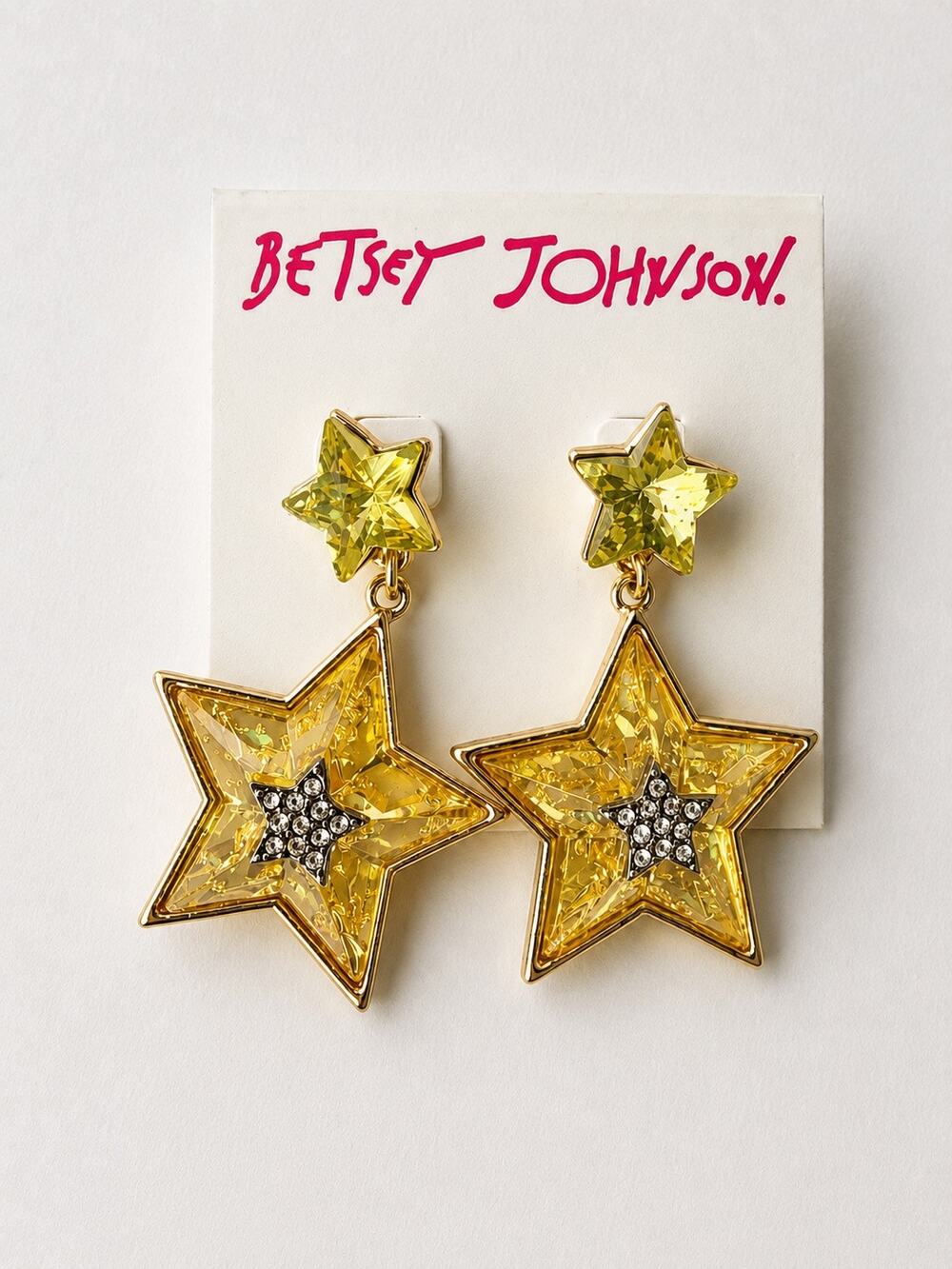 Betsey Johnson Celestial Punk Star Drop Earrings Yellow Crystal NWT